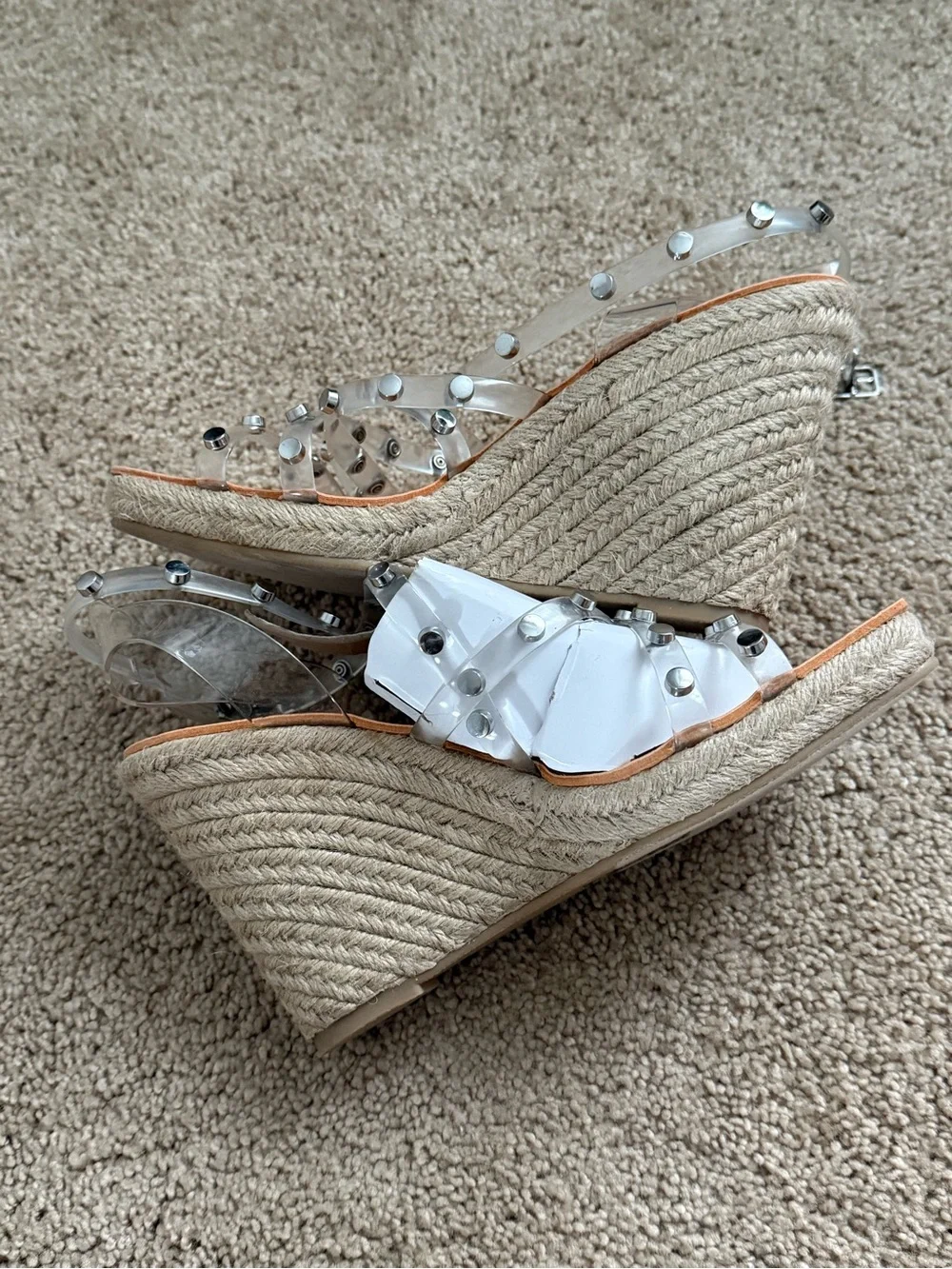 Dolce Vita Macton Clear Studded Espadrille Wedge Sandal - Silver Accents
